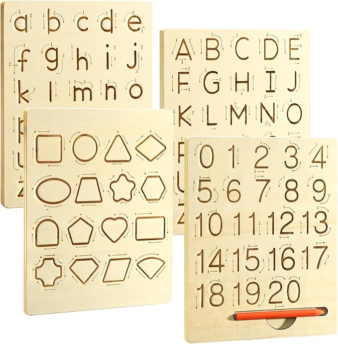 Learn to Write - Number & Letter Tracing Boards for Kids Ages 3-8 Wooden Alphabet Learning Montessori 3 Year Old Toddler Writing Tools Beginners - Homeschool Preschool Classroom Must Haves
