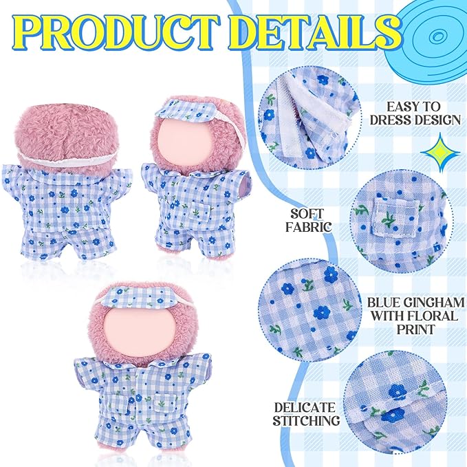 17cm Doll Clothes Pajamas Set with Pants Eye Mask Good Night Bedding Clothes Outfit Gifts Fits Most 17cm Dolls Accessories for DIY Dress up Lovers (Blue Floral)