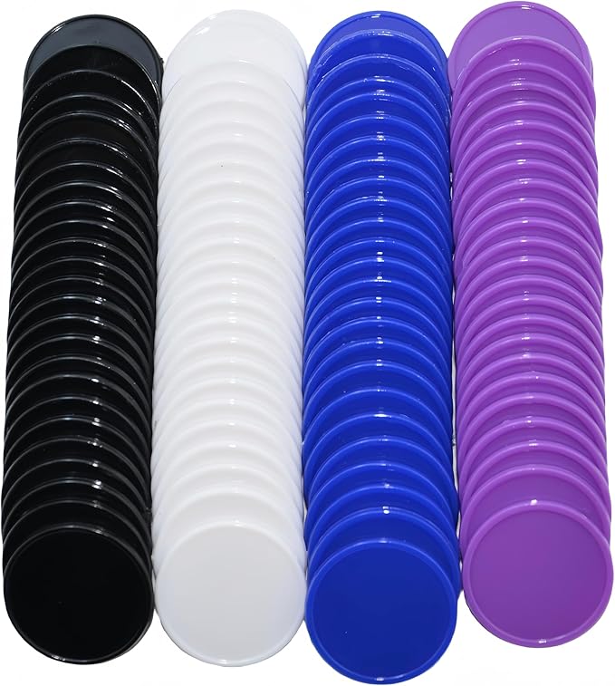Smartdealspro Set of 100 1 Inch Opaque Plastic Learning Counters Mini Poker Chips Game Tokens with Storage Box (4 Color-Black,White,Blue,Purple)