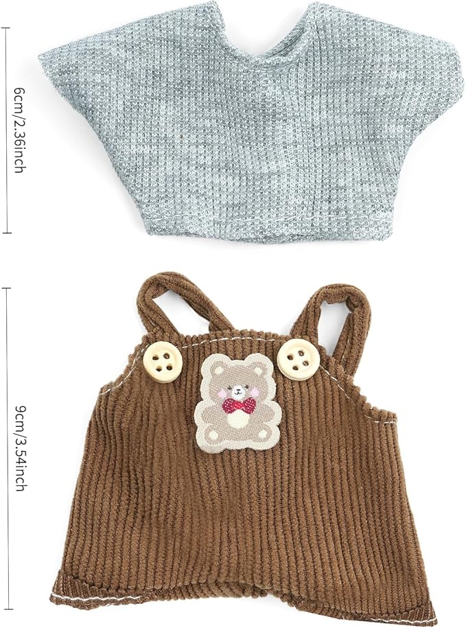 17cm Doll Clothes Set-Adorable Outfits for Dolls-Stylish Accessaries Clothes Dress-Up-Replaceable Clothing Collections, Includes Hat, Top, Skirt(Brown-Style A)