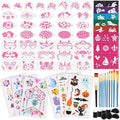 72PCS Face Painting Stencils Kit for Kids & Adults - Reusable Face Paint Templates with 10 Brushes, Makeup Sponge, Glitter Gems & Tattoo Stickers for Halloween, Christmas, Festival Party