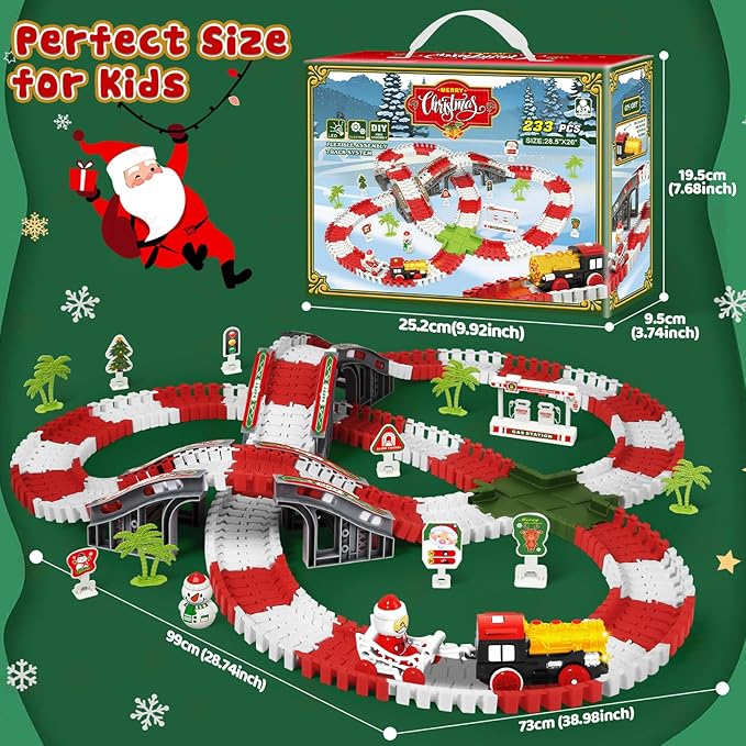 MOONTOY Track Car Toys for Kids, 233 PCS Construction Race Tracks Christmas Train Set, Assembled Light Up Railway Track Toddler Toys, Christmas Birthday Gifts for Boys and Girls Age 3 4 5 6 Year Old