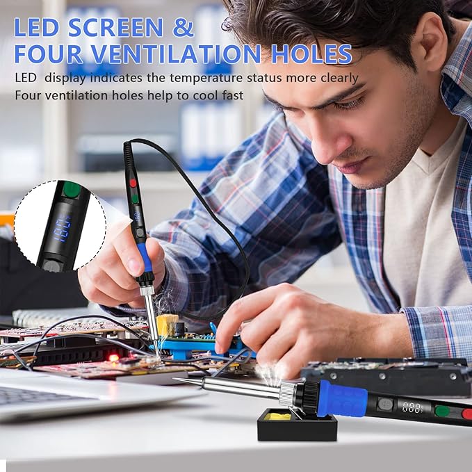 Soldering Iron Kit, 90W LED Digital Solder Iron Kit with Ceramic Heater, 110V Welding Tools with Smart Temperature Control, Auto Sleep, Temp Calibration, C/F, Accurate 176℉-896℉