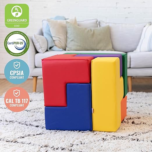 ECR4Kids SoftZone Brainy Building Blocks, Foam Puzzle, Assorted, 7-Piece