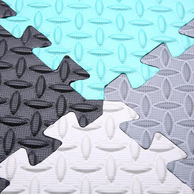 Foam Play Mat for Baby, 0.4 Inch Thick Foam Interlocking Floor Mats, Soft Non-Toxic Baby Playmat, Solid Colored Puzzle Play Mat Kids Floor Mats, 16 Tiles, Black/White/Gray/Tender Green