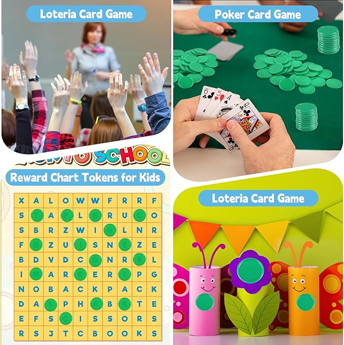 Coopay 600 Pieces Plastic Poker Chips Learning Counters Disks Bingo Chip Counting Discs Markers for Math Practice and Poker Card Game Tokens, Teaching Rewards, 38 mm/ 1.5 Inches (Green)