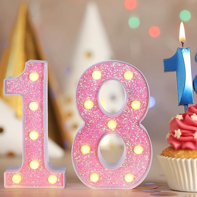 Foaky Pink Light up Letters，Pink Party Decorations,Girls Room Decor,Glitter Marquee Numbers,Alphabet Letter Sign for Night Light Birthday Party Girls Gifts, Home Bar Decoration (9)