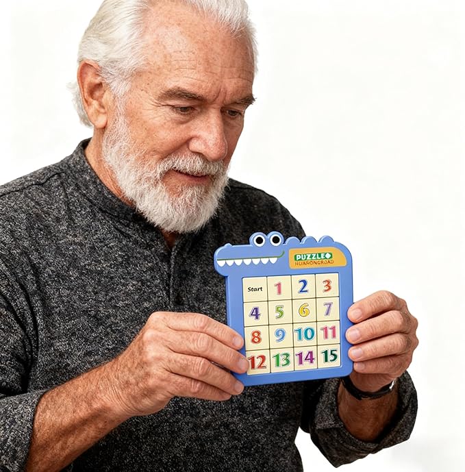 Dementia Activities for Seniors, Slide Number Puzzle Travel Game Gifts for Dementia Patients (Number, Blue) 99-5