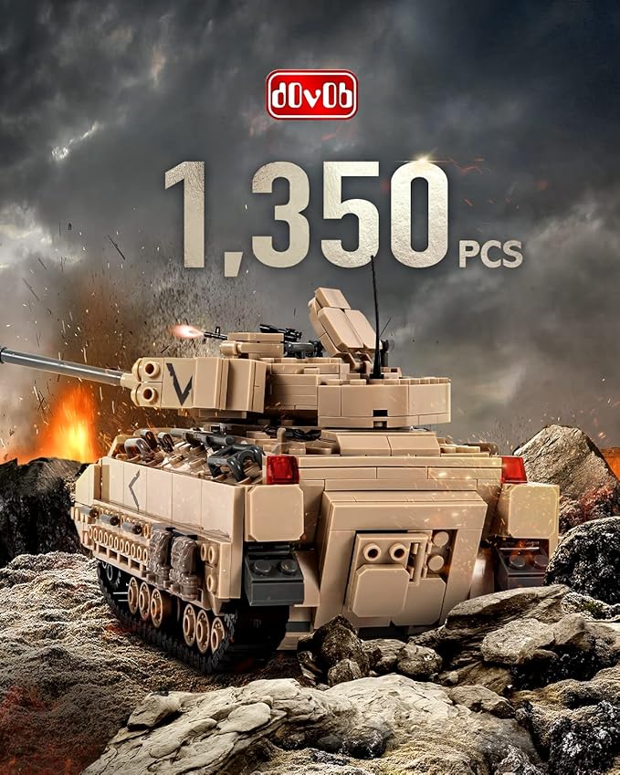 dOvOb Military M2 Bradley Tank Building Set (1350 PCS), Infantry Fighting Vehicle Army Construction Model Toy for Adult or Kid Gift