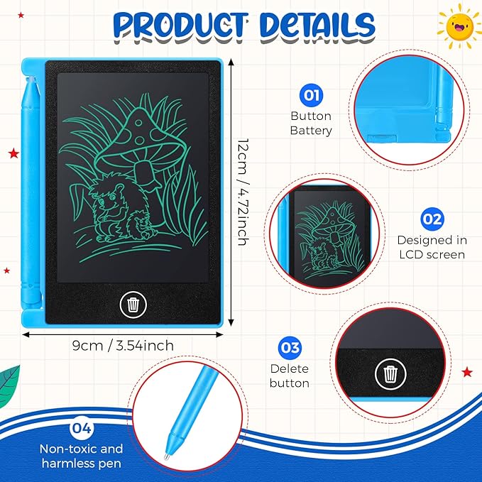 24 Pieces LCD Writing Tablet Mini Electronic Doodle Board 4.5 Inch Drawing Tablet Erasable Doodle Pad Reusable for Kids Birthday Favor