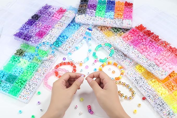 XIANNVXI 24Colours Green Pony Beads for Bracelet Friendship 720pcs Letter Kandi Green Pony Beaded Kit Bracelet Making Kit for Jewelry DIY Crafts