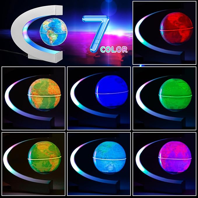 Magnetic Levitating Globe with LED Light, Cool Tech Gift for Men Father Boys and Girls, Birthday Gifts for Kids, Floating Globes World Desk Gadget Decor in Office Home Display (Silver)
