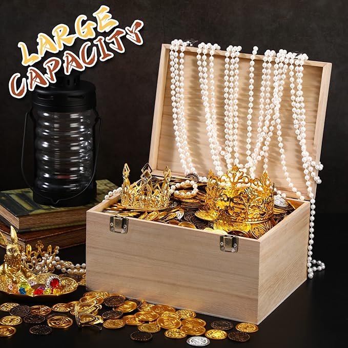 Wesiti 2 Pcs Unfinished Wooden Box 14 x 10 x 6.5 Inch Treasure Chest Craft Box with Hinged Lid Rustic Large Paint Box Stash Crate for Storage Carving DIY Gift