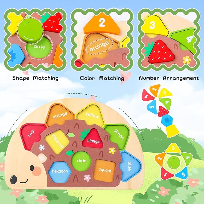 Montessori Toddler Puzzle Toys Shape Sorter Puzzle for 3-5Year Old Boys and Girls Educational Toy with Numbers and Colors