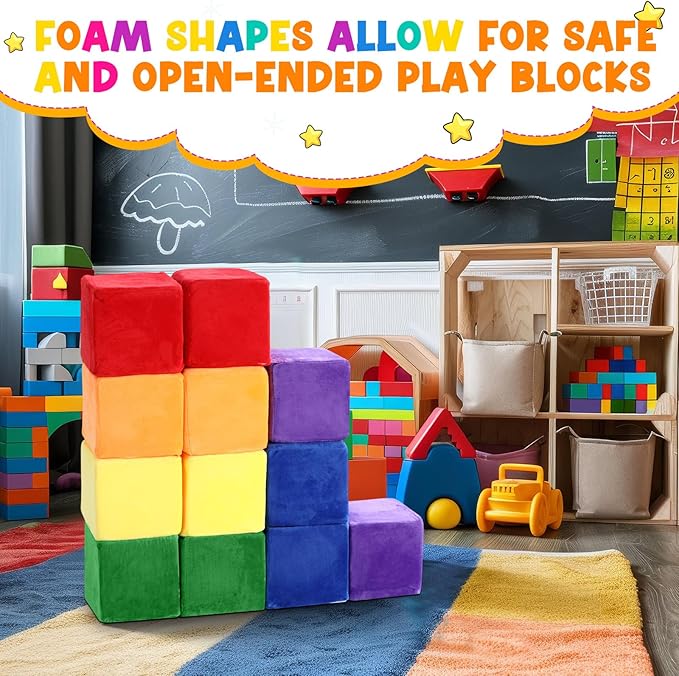 12 Pieces Foam Building Blocks Plush Colorful Foam Stacking Building Blocks Soft Giant Fun Throwing Toys for Birthday Learning Gift