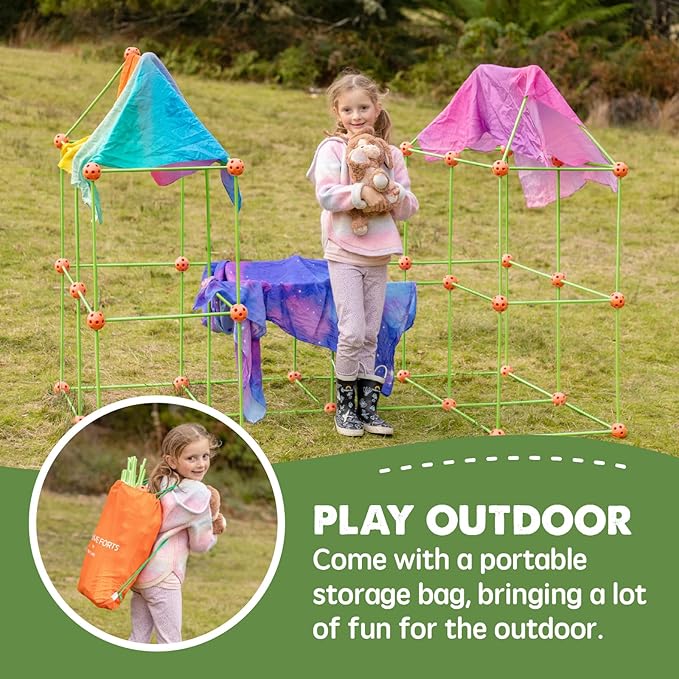 Tiny Land Fort Building Kit Creative Fort Indoor Outdoor for 5-12 Years Old Boys and Girls STEM Building Toys with Storage Bag DIY Castles Tunnels with 86 Rods and 44 Balls