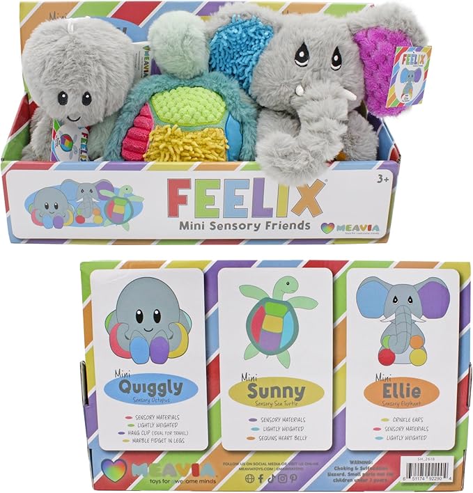 MEAVIA Sensory Plush Gift Set (Set of 3); Mini Friends, Octopus, Elephant, and Turtle Stuffed Toys