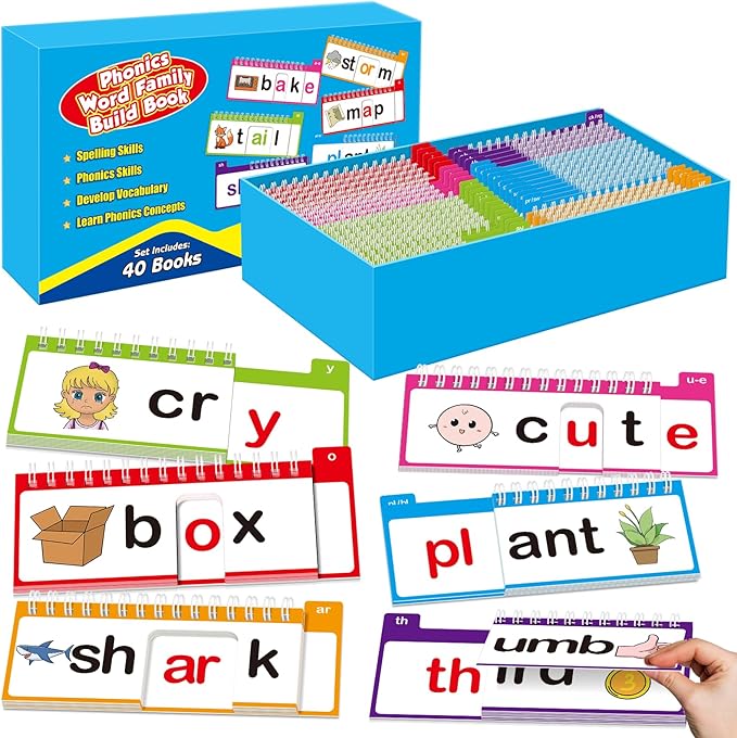 Word Family Build Book, 40 Read and Rhyme Flip Books, Sight Words Flash Cards Kindergarten, Learn to Read Phonics Flash Cards, Phonics Games Books for Preschool Learning Activities