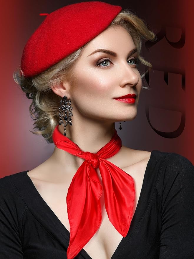 Boao 6 Pieces Chiffon Scarf 1950s Square Neck Head Scarfs Vintage Soft Polyester for Women Lady