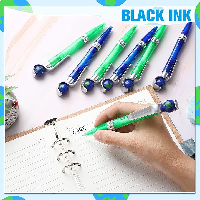 Teling 100 Pcs Earth Retractable Cute Globe Pens Bulk 1.0 mm Tellurion Shape Earth Day Black Ink World Ballpoint Pens for Adults Accessories Office Decoration Supplies