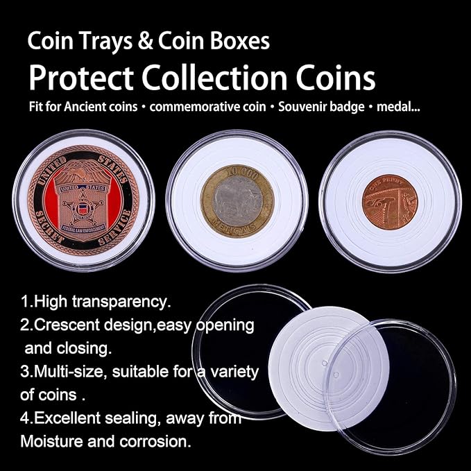 Coin Capsules and 5 Sizes Protect Gasket Coin Holder Case with Plastic Storage Organizer Box for Coin Collection Supplies (46mm)
