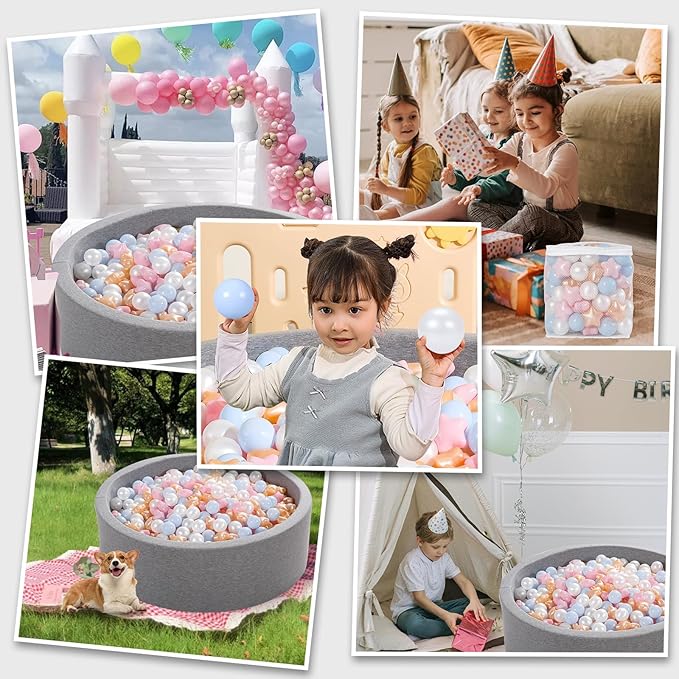 Ball Pit Balls Pack of 100 200 500 - Star and Round Set BPA Free Phthalate Free Non-Toxic Crush Proof Play Balls Soft Plastic Balls for Toddlers Baby Kids Birthday Pool Tent Party