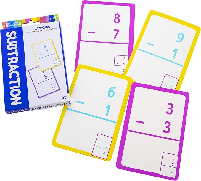 BAZIC Subtraction Flash Cards, Numbers Math Flashcards Game at School Home, Problem Solving (36/Pack), 2-Packs