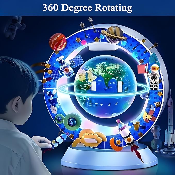 Floating Globe With Led Light-With Building Blocks For Children,Levitating Rotating 360 Degree In The Air,Cool Tech Gift For Kids, Birthday Gifts For Men,Desk Gadget Decor in Office Home