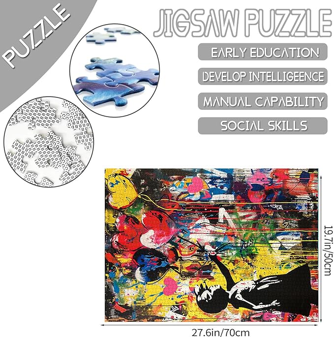 Tucocoo Banksy Balloon Girl Jigsaw Puzzles for Adults 1000 Pieces, Graffiti Street Art Jigsaw Puzzle 20 x 27 Inch Colorful DIY Puzzles for Home Decoration Gifts, Family Puzzle Perfect for Game Nights