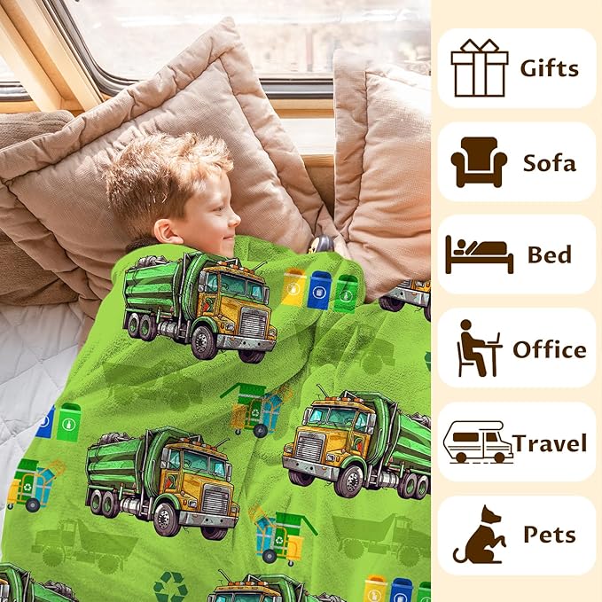Boys Blanket Gift Garbage Truck Throw Blankets for Kids Adults, 60x80 Inches Cute Decor Throw for Sofa Couch Chair Bed All Season Cozy Soft Stuff