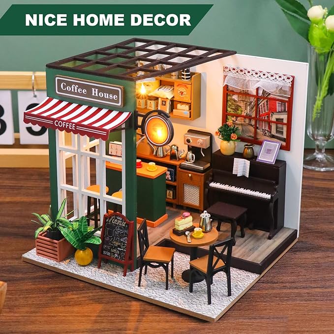 DIY Miniature Dollhouse Kit, Minihouse Crafts for Adults, Wooden Mini Craft Coffee Shop, Mini House Building Kit, Book Nook Kit，Diy Booknook Kit, Dollhouse Home Decor
