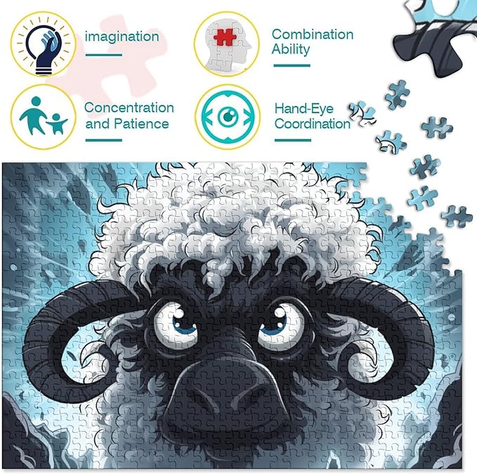 Sheep Thickened Wooden Jigsaw Puzzle for Adults Fun 1000 Piece 3D Animal Toy Intellectual Game Home Decoration Education Game Stress Relief Relaxation and Intelligence 1000pcs (75x50cm)