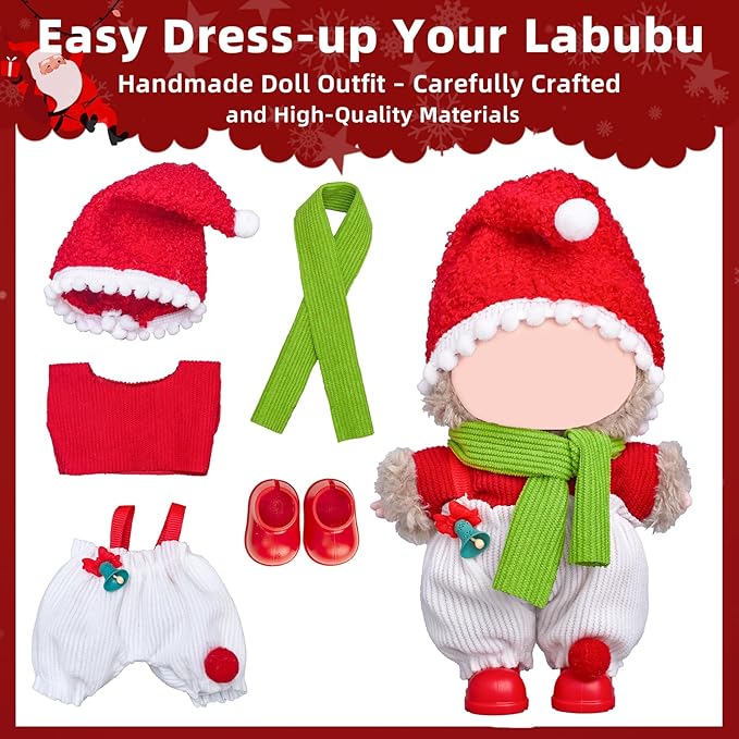 17cm Doll Clothes Set-Adorable Outfits for Dolls-Stylish Accessaries Christmas Clothing Dress-Up-Replaceable Collections, Includes—Christmas Hat+Top+Scarf +Jumpsuit+Shoes (Style H)