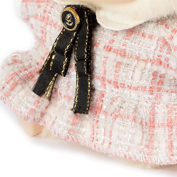 17cm Doll Outfits for Labubu - Luxury Chic Style Set for 17cm Dolls, Premium Doll Clothes with Accessories - Pink Plaid Tweed Dress + Black Necktie + Plaid Bow (Clothes Only)