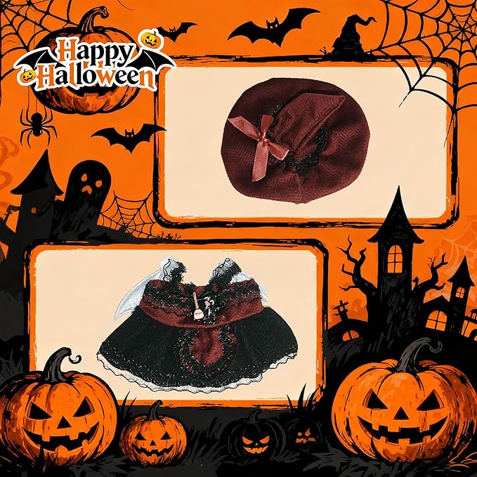 Halloween Doll Clothes for Labubu, Dolls Outfit Set for 17cm (6-6.7 inch) Dolls - Dress Up Set for Labubu Costumes & Accessories | Gift for Any Occasions | Doll Not Included (Black Cat)