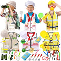 Deekin 3 Sets Kids Dress Up Clothes for Play Age 3-7 Ages, Toddler Dress Up Costumes Vest Role Play Community Helpers Construction Worker, Chef, Explorer for Boys Girls Costumes Accessories