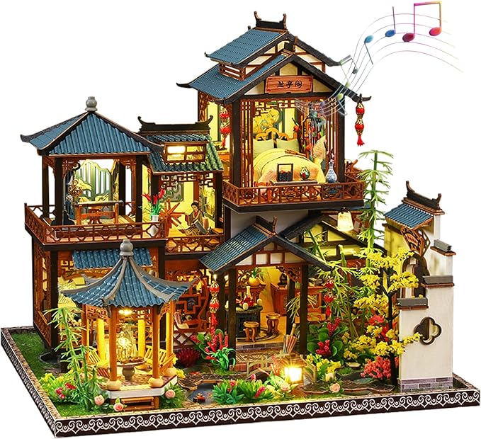 DIY Miniature House Kit - Miniature Wooden Dollhouse Kit - Mini House Building Kit for Adults - Vintage Courtyard Tiny Model House Kit with LED, Miniature Kit, Creative DIY Adult Crafts Gift