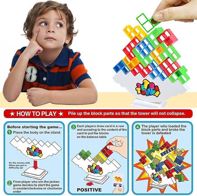 64Pcs Tetra Tower Game, Stack Board Game for Kids and Adults, Fun Uzzle Family Games Team Toys Building Block