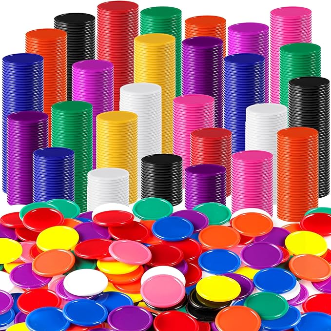 Coopay 2000 Pieces 1 Inch Bingo Chips Bulk, 10 Colors Bingo Markers for Math Practice, Plastic Learning Counters Disks Counting Discs, Poker Chips Game Tokens Kids Reward