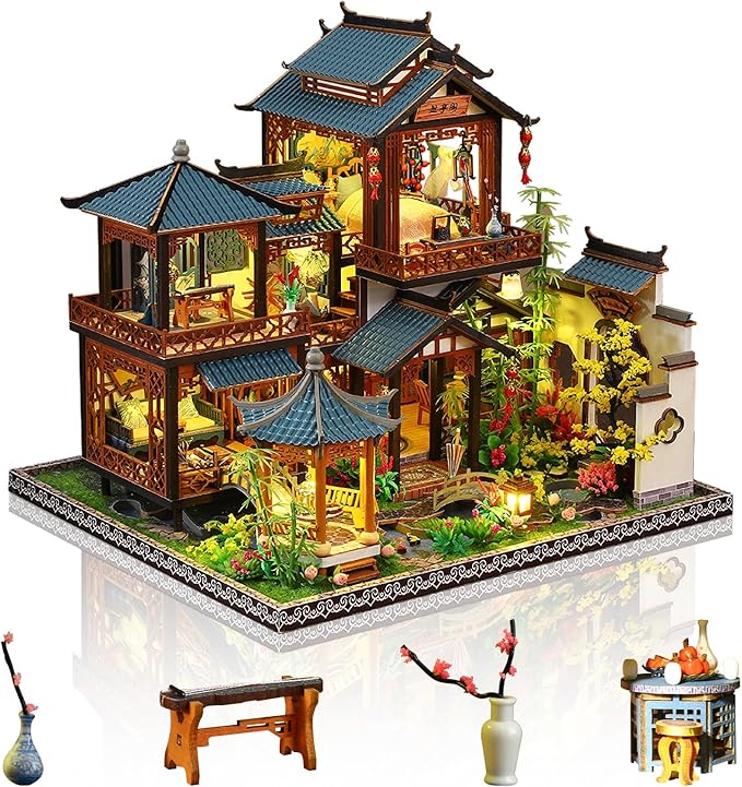 Miniature Dollhouse Kits, Tiny House Kit and Light, Doll House Kits for Adults to Building, Unique Gift for Birthday Christmas Day, YaYun