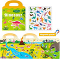 Magnetic Reusable Sticker Book for Toddler, Dinosaur Activity Magnet Book for 3 4 5 Years Boys Girls Road Trip Airplane Train Travel Essentials Toy for Kids Birthday Gifts Educational Learning Toys