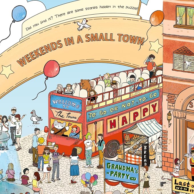 MOMIBOOK Puzzles for Adults 1000 Pieces Jigsaw Puzzles of Weekends in a Small Town, Painting Image Difficult Challenging Hard Impossible Puzzle Unique Funny Party Christmas Birthday Gifts