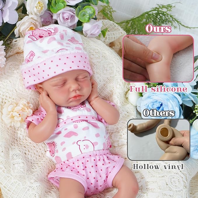 Reborn Baby Dolls Silicone Full Body 12in Weighted Real Life Closed-Eyes Girl Dolls Lifelike Newborn Baby Soft Body Flexible Limbs Not Vinyl
