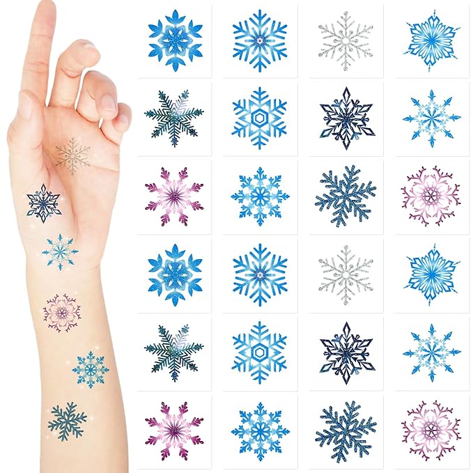 Landhoow 240 Pcs Winter Snowflake Tattoos Temporary Glitter Blue Silver Snowflake Temporary Tattoos for Snowman Apparel Accessories Stickers for Winter Themed Party Decor