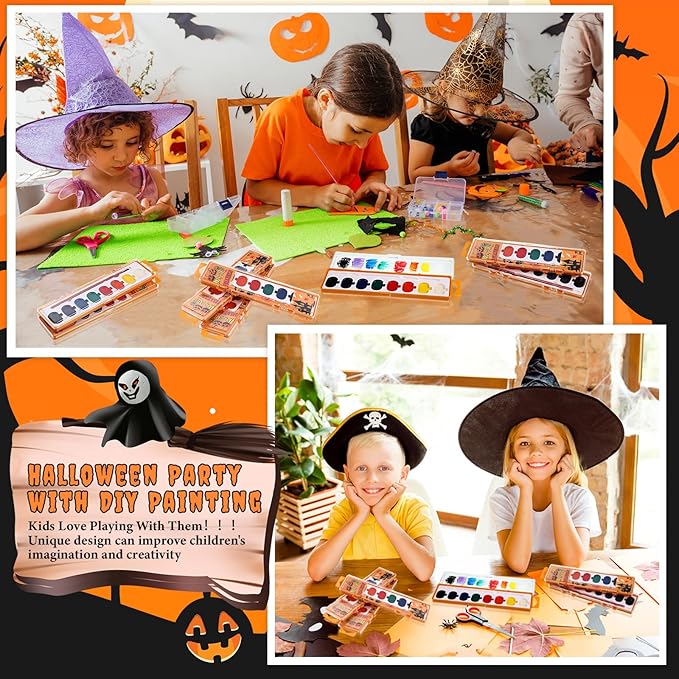36 Pack Halloween Pumpkin Watercolor Paint Set for Kids 8 Washable Colors with Brushes Water Color Painting Kit for Halloween Painting Kit Gift Party Supplies