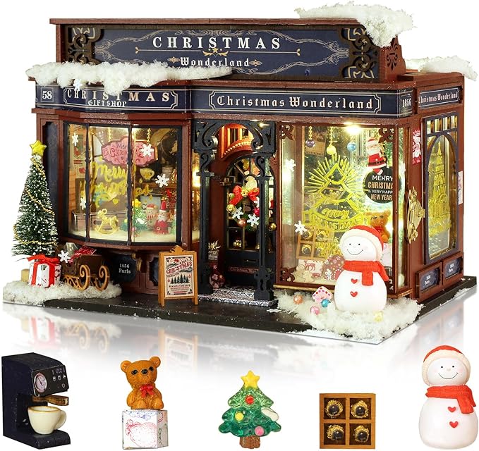 Miniature Dollhouse Kits, Tiny House Kit and Light, Doll House Kits for Adults to Building, Unique Gift for Birthday Christmas Day, Christmas Wonderland