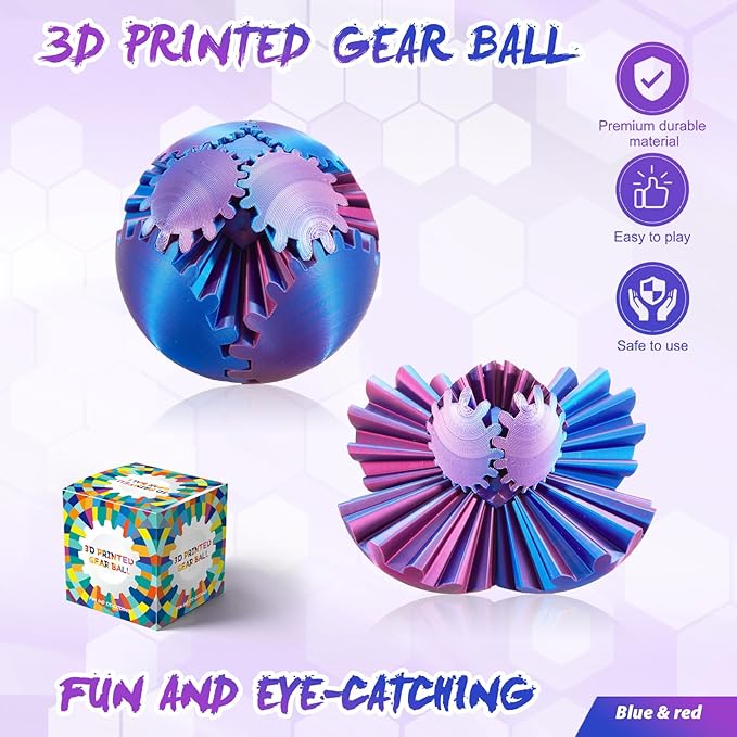 Gear Ball-3D Printed Gear Sphere,3D Printed Spin Ball Cube Fidget Toy,The Steampunk Whirling Wonder Fidget Ball Toy (6 Colors)