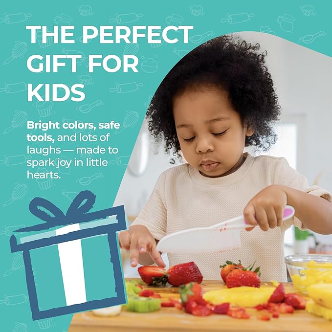 Tovla Jr. Kid Safe Knife Set for Real Cooking | 3-Piece Toddler Kitchen Knives | Montessori & STEM Cooking Tools Ages 4–12 | BPA-Free, Dishwasher-Safe | Christmas, Birthday & Stocking Stuffer Gift