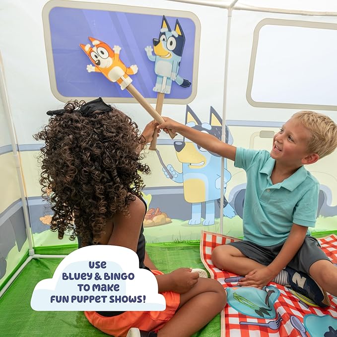 BLUEY Camping Activity Fort | Indoor and Outdoor Play House Toy for Kids | Includes Five Activities a Puppet Theater and Working Light