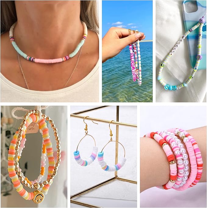 AceFun 3750PCS Clay Beads for Bracelets Making Polymer Clay Beads Kit with Pearl Beads Spacer Beads, Disc Heishi Beads Set for Jewelry Making Necklace Bracelet Earrings Finding, Macaroon Colors Mixed